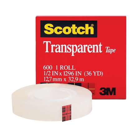 SCOTCH Tape, Roll, Transp, 1/2 InchX1296 Inch MMM600121296